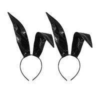 COMPUKAS Bunny Ear Headbands with Stylish Design for Women 2pcs Black Artificial Leather Rabbit Ear Hairbands Easy to Style and Versatile Use, for Halloween or Holiday Party Ensemble