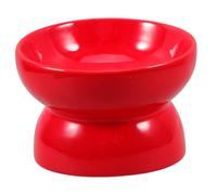 COMPUKAS Ceramic High Feet Pet Feeding Bowl with Slanted Mouth for Dogs and Puppies Lightweight Design Red Small Elevated Feeder Reduces Spillage and Strain During Meals
