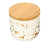 COMPUKAS Ceramic Spice Jars with Bamboo Lids 240ml for Kitchen Storage and Living Room Decoration, round White and Metallic Sugar Jar with Wide Applications and Easy to Carry Design