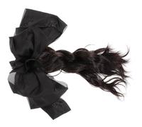 COMPUKAS Clip on Ponytail Extension Hairpiece Long Wavy High Ponytail with Bow Black High Temperature Fibre for Women Wedding Shopping