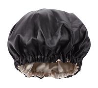 COMPUKAS Double Layer Satin Sleeping Hair Bonnet for Toddlers, Adjustable Invisible Buckle Shower Cap for Babies, Black Polyester Dome Bathing Shower Head Cover