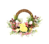 COMPUKAS Easter Wreath Decoration with Glowing Lights, Realistic and Vivid Rattan and Plastic Hanging Pendant for Window and Wall, Spring Festival Home Decor