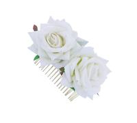 COMPUKAS Elegant Beige Floral Hair Comb Fabric Rose Flowers, Easy to Use Hair Accessory and Women, for Wedding and Tropical Theme Party