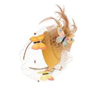 COMPUKAS Golden Bridal Hair Hoop with Mini Butterfly Hat, Lightweight and Non-fading Cloth Wedding Headpiece for Elegant Wedding and Travel Photography Accessories