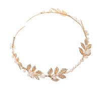 COMPUKAS Golden Leaf Sequin Pearl Headband Wedding Jewelry for Bride Bridal Hair Vine Hair Accessories Women Elegant Wedding Ceremony Party