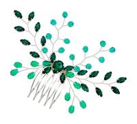 COMPUKAS Green Rhinestone Hair Side Comb Crystal Hair Accessory Lightweight Bright Colour Hairpiece for Women Brides Suitable for Wedding and Prom