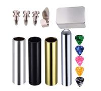 COMPUKAS Guitar Slide Set Easy Storage Stainless Steel 14pcs with Finger Protector Picks and Metal Storage Box and Sturdy Accessories for Acoustic and Electric Guitar Beginners