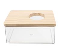 COMPUKAS Hamster Sand Bath Box with Wood Cover, Cozy and Functional Small Animal Bathing House for Hamster Cages and Grooming, Sturdy Pet Material with Modern Design