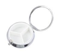 COMPUKAS Hand-Embroidered Round Metal Pill Box Mini Balm Storage Case Floral Design, 3 Compartments, Portable Jewelry and Cosmetic Organizer for Travel