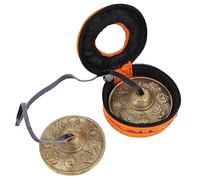 COMPUKAS Handmade Brass Meditation Bell Cymbals Set with Eight Treasures Design and Storage Bag for Yoga and Mindfulness Practice