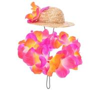 COMPUKAS Hawaiian Hat Garland Set with Adjustable Straps and Fabric, Protects Small Dogs from Hot Sun, for Photography and Camping Trips