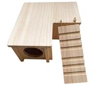 COMPUKAS House Easy Ladder Wooden Hideout Cabin with Hamster in and Design to Install Home Beige, Promotes Chewing Instincts for Painting, Small Animal Hamsters and Gerbils