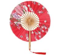 COMPUKAS Japanese Style Circular Hand Fan with Tassel, Traditional Round Folding Fan for Women, Vintage Dancing and Cosplay Accessory with Protective Sleeve