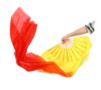 COMPUKAS Long Silk Belly Dance Fan Veils Gradient Color Handcrafted Bamboo Frame Lightweight Folding Fan for Performance Wedding Party Ethnic Modern Dance Accessories