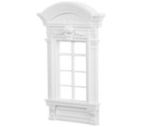 COMPUKAS Miniature Dollhouse Window Frame White Plastic with Roman Columns and Badges, European Style DIY Craft Accessory for Dollhouse Renovation and Educational Scenes