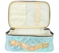 COMPUKAS Multifunctional Large Capacity Waterproof Portable Makeup Bag Travel-Friendly Cosmetic Organizer with Quilted Blue Design for Business and Household Storage