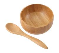 COMPUKAS Natural Bamboo Mask Easy to Clean Stirring Bowl and Spoon Set Eco-friendly Bamboo Material for DIY Face Mask Mixing and Hairdressing