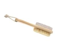 COMPUKAS Natural Bristle Foot Scrubber for Callus Removal and Massage with Pumice Stone and Wooden Handle Exfoliating Pedicures Tool for Smooth Feet and Body Skin, for Spa and Home Use