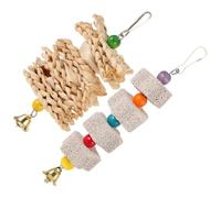 COMPUKAS Pet Bird 2Pcs Parrot Chewing with Bell Hanging Teeth Grinding Blocks Bite-Resistant for Parrots and African Grey Birds Volcanic Stone