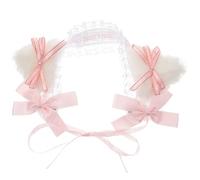 COMPUKAS Pink Lace Cat Ears Bow Headband for Cosplay Headdress Hair Accessory Soft Skin-friendly Material for Tea Parties Halloween Birthday Celebrations and Carnival Costume Use