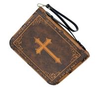 COMPUKAS Pu Bible Cover Case with Handle for Church Bible Purse, Vintage Classic Book Carrying Bag with Inner Pockets, Comprehensive Protection and Sturdy Handle for Personal and Study
