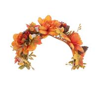 COMPUKAS Pumpkin Wreath Headband Fall Floral Headband Artificial Pumpkin and Autumn Maple Leaf for Women Fairy Flower Crown Headwear Boho Floral Crown Autumn Photography Prop