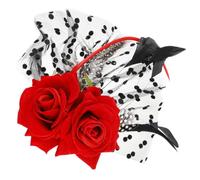 COMPUKAS Red Rose Decorative Hair Clip with Plume and Mesh Material for Garden Parties, Delicate and Fashionable Hair Decoration Accessory