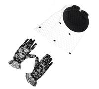 COMPUKAS Retro Cocktail Party Mesh Hat Glove Kit Elegant Lace Floral Pattern Top Hat for Women Wedding Tea Party