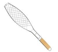 COMPUKAS Reusable, with Handle Bbq Grilling Wooden and Fish Basket Chrome-plated Iron Surface Dishwasher Safe Cooking Tool for Outdoor Party
