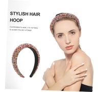 COMPUKAS Rhinestone Crystal Headband for Women and Thick Sponge Pearl Decorated Hairwear Elegant Party Headdress with Candy Color Velvet and Gold Thread Design Fashion Hair Accessory gift for for for