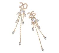 COMPUKAS Rhinestone Drop Dangle Earrings with Gold Tassels, Irregular Long Dangly Earrings for Women, New Year Party Statement Jewelry, 2pcs Set