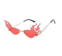 COMPUKAS Rimless Flame Sunglasses Lightweight Unisex Eyewear Fire Flame Shape for Party and Performance, Metal and PC Material, Red Novelty Sunglasses for Summer Beach Disco Gatherings