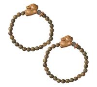 COMPUKAS Sandalwood Beaded Bracelet Set Versatile Fashion Accessory 2pcs with Rabbit Charm Minimalist Design for Men and Women for Casual Outings and Boutique Presents
