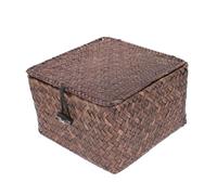 COMPUKAS Sea Grass Woven Storage Basket with Lid Household Organizer for Snacks Fruits and Daily Essentials Compact Lightweight Box for and Hotel Use