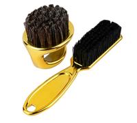 COMPUKAS Set of 2 Golden Barber Neck Duster and Ring Handle Brush for Men, Gentle on Skin Comfortable Grip, Nylon and Abs Material, Hair Cutting and Beard Cleaning Tool for Barbers