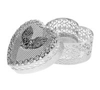COMPUKAS Silver Metal Heart-shaped Jewelry Box with Versatile Storage and Protective Space, Classic European Style Small Ring Box for Wedding Favors and Valentine's Day