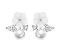 COMPUKAS Silver-plated Pearl Earrings for Women Fashionable Shell Flower Design with Branch Motif Lightweight Decorative Jewelry for Daily Wear and Parties Stylish White Gold Tone