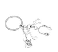 COMPUKAS Silver Zinc Alloy Key Chain Pendant for Music Lovers, Featuring Guitar and Music Note Charms, Stylish Bag Pendant and Keychain Decor, for Everyday Use