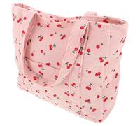 COMPUKAS Single Shoulder Bag Zipper Shopping Bag Elegant Corduroy Polyester Cherry Printed for Women Daily Use Large Capacity 14.15x12.58x2.36in