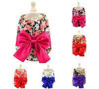 COMPUKAS Small Dog Vest Harness a Big Bowknot Design Adjustable for Comfortable Cotton and Linen Material and Featuring Preventing Running the Road Dog Walking