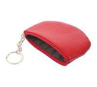 COMPUKAS Small Red Pu Leather Coin Purse for Women with Keychain, Lightweight Zippered Wallet for Storing Small Items and Changes, for Travelling and Working Outdoors