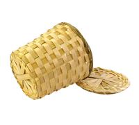 COMPUKAS Small Weaving Trash Basket Bamboo Made Dried Tea Basket round Khaki Natural Bamboo Wear-resistant Decorative Mini Storage Bin for Home Use Garbage Storage