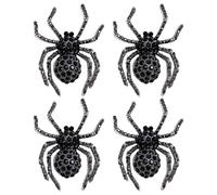 COMPUKAS Spider with Rhinestone Zinc Alloy Black 4pcs Halloween Brooch Pin Set Retro Fine Workmanship and Easy to Clip for Halloween for Women Scarf Accessory