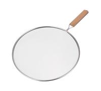 COMPUKAS Stainless Steel Oil Splatter Guard Kitchen Gadget to Protect Stove and Prevent Grease Splashes with Ergonomic Wood Handle and Storage Hole, Splash Screen for Frying Pans