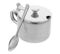COMPUKAS Stainless Steel Seasoning Container with Lid and Spoon, Multifunctional Salt Pepper Sugar Storage Pot with Handle for Home Kitchens and Restaurants, Fresh-Keeping Condiment Jar