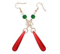 COMPUKAS Vintage Chinese Red Teardrop Earrings Dangle Jewelry with Gemstone for Women Asian Dress Cosplay Accessories Traditional Cheongsam Costume