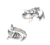 COMPUKAS Vintage Minimalist 2pcs Open Wrap White Shark Alloy Knuckle Rings Set, Adjustable Animal Thumb Finger Rings for Couples Matching Jewellery in UK