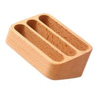 COMPUKAS Wood Business Card Display Holder with 3-grid Compartments Practical and Elegant Wooden Card Rack for Office Desk Neat and Orderly