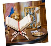 COMPUKAS Wooden Book Stand with Delicate Pattern Reading Rack for Bible Quran Cookbook Display Multipurpose Desktop Holder for Home Temple Library Use