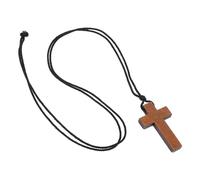 COMPUKAS Wooden Cross Pendant Necklace for Women and Men Walnut Wood Religious Cross Charm with Rustic Sweater Chain Jewelry